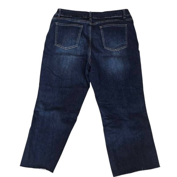 Charlie Women's Low Rise Raw Hem Dark Wash Denim Crop Jeans Blue Size 14 - Picture 3 of 11